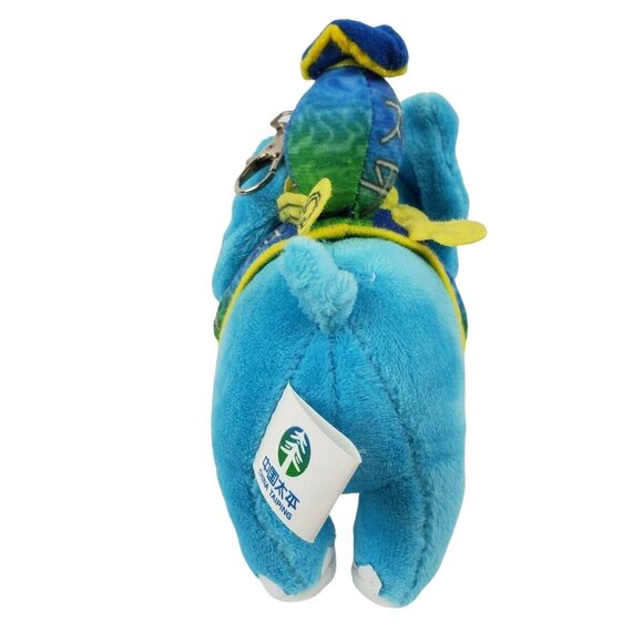 Blue Elephant 6 inch Plush Keychain With Embroidered Saddle Clip-On Accessory - Picture 5 of 9